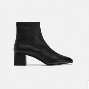 Zara Black Leather High Heel Ankle Boots